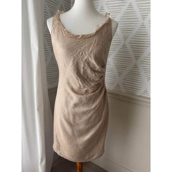 Valentino Women’s Size 8 Ruffle Pleated Wool Silk Neutral Dress - Picture 1 of 9